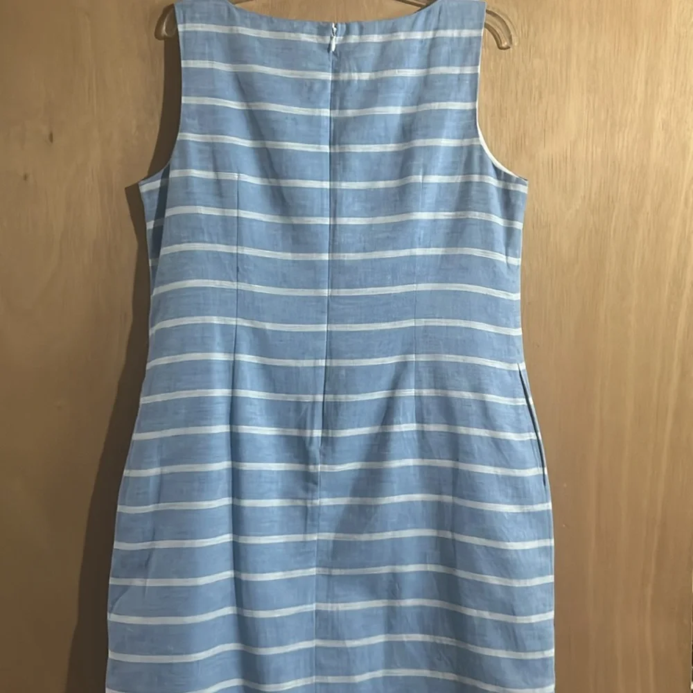 Talbots Light Blue and White Striped Sleeveless Shift Dress